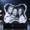Personalized 3D crystal keepsake featuring a family and pet as a unique 10th anniversary gift