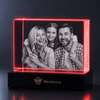 Wide horizontal 3D crystal keepsake displaying a family photo as a 10th anniversary gift from kids