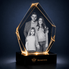 Large faceted 3D crystal keepsake displaying a family photo for a 50th anniversary