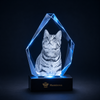 Memirova Forever Bond Custom 3D Pet Faceted Crystal- personalized laser-engraved optical crystal keepsake for a pet or family, shown from the front on its display base