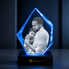 Memirova Faceted Prestige Crystal Memorial Keepsake, shown from an angle, highlighting how light refracts through the crystal