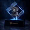 Memirova Memory Square Crystal Keepsake- personalized laser-engraved optical crystal keepsake for a pet, family, or couple, shown from the front on its display base 