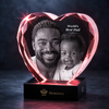 Memirova Faceted Heart Crystal Memorial Keepsake - personalized laser-engraved optical crystal keepsake for a pet or family, shown from the front on its display base