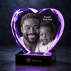 Memirova Faceted Heart Crystal Memorial Keepsake, shown illuminated on an optional LED light display base