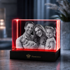 Memirova Personalized 3D Crystal Keepsake， shown illuminated on an optional LED light display base