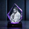 Memirova Faceted Prestige Crystal Memorial Keepsake, shown from the side, highlighting the crystal's shape and clarity