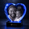 Memirova Faceted Heart Crystal Memorial Keepsake, shown from the side, highlighting the crystal's shape and clarity