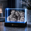 Memirova Personalized 3D Crystal Keepsake， displayed on a shelf as part of a home memorial display