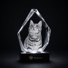 Memirova Forever Bond Custom 3D Pet Faceted Crystal, displayed on a shelf as part of a home memorial display