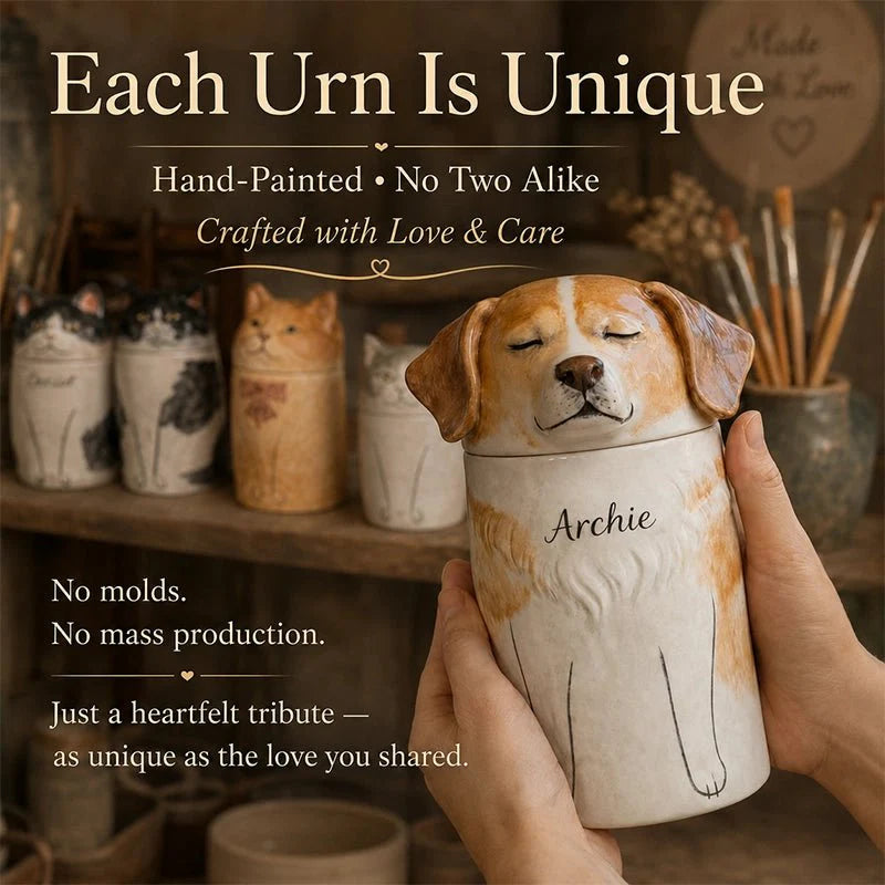 Memirova Dog Memorial Urn, close-up of the glazed ceramic texture and finish