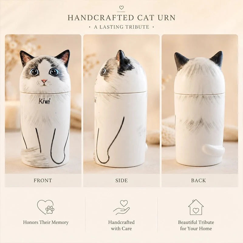Memirova Cat Memorial Urn, close-up of the fitted lid, showing the secure ash-storage closure