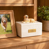 Memirova Custom Clay Figurine Memorial Urn, shown alongside other available sizes for scale reference