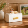 Memirova Custom Clay Figurine Memorial Urn, close-up view highlighting the hand-painted brushwork and fine detail