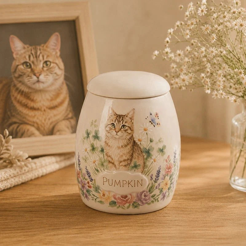 Memirova Custom Hand-Painted Memorial Urn, shown alongside other available sizes for scale reference