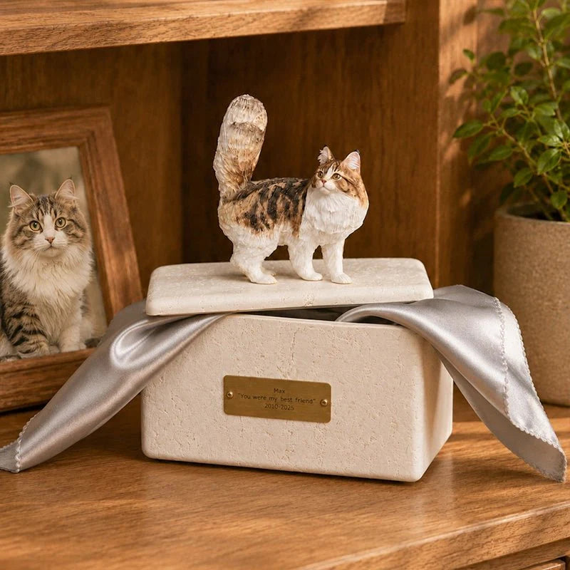 Memirova Custom Clay Figurine Memorial Urn, shown from the back, highlighting the smooth glazed ceramic surface
