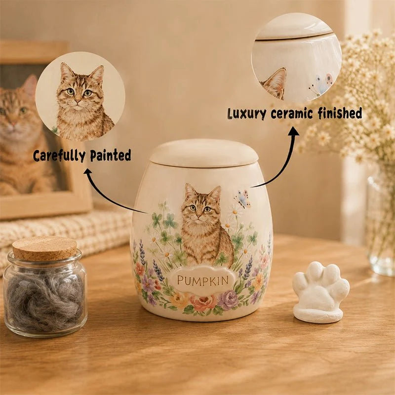 Memirova Custom Hand-Painted Memorial Urn, shown with the lid removed, revealing the interior ash chamber