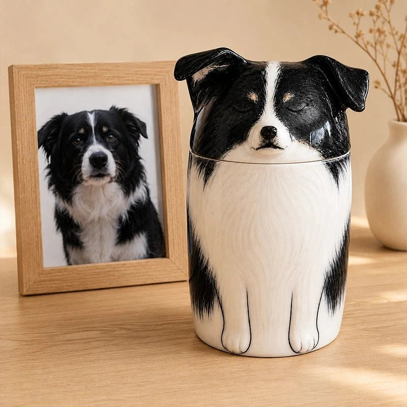 Memirova Dog Memorial Urn, shown alongside other available sizes for scale reference