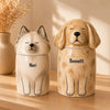Memirova Dog Memorial Urn, shown from a side angle, highlighting the curve of the ceramic body and glaze