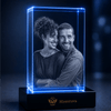 Memirova blue-lit vertical Valentine crystal with couple portrait