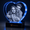 Memirova blue-lit smooth heart Valentine crystal with embracing couple