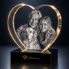 Memirova warm-lit heart crystal with couple and beloved dog